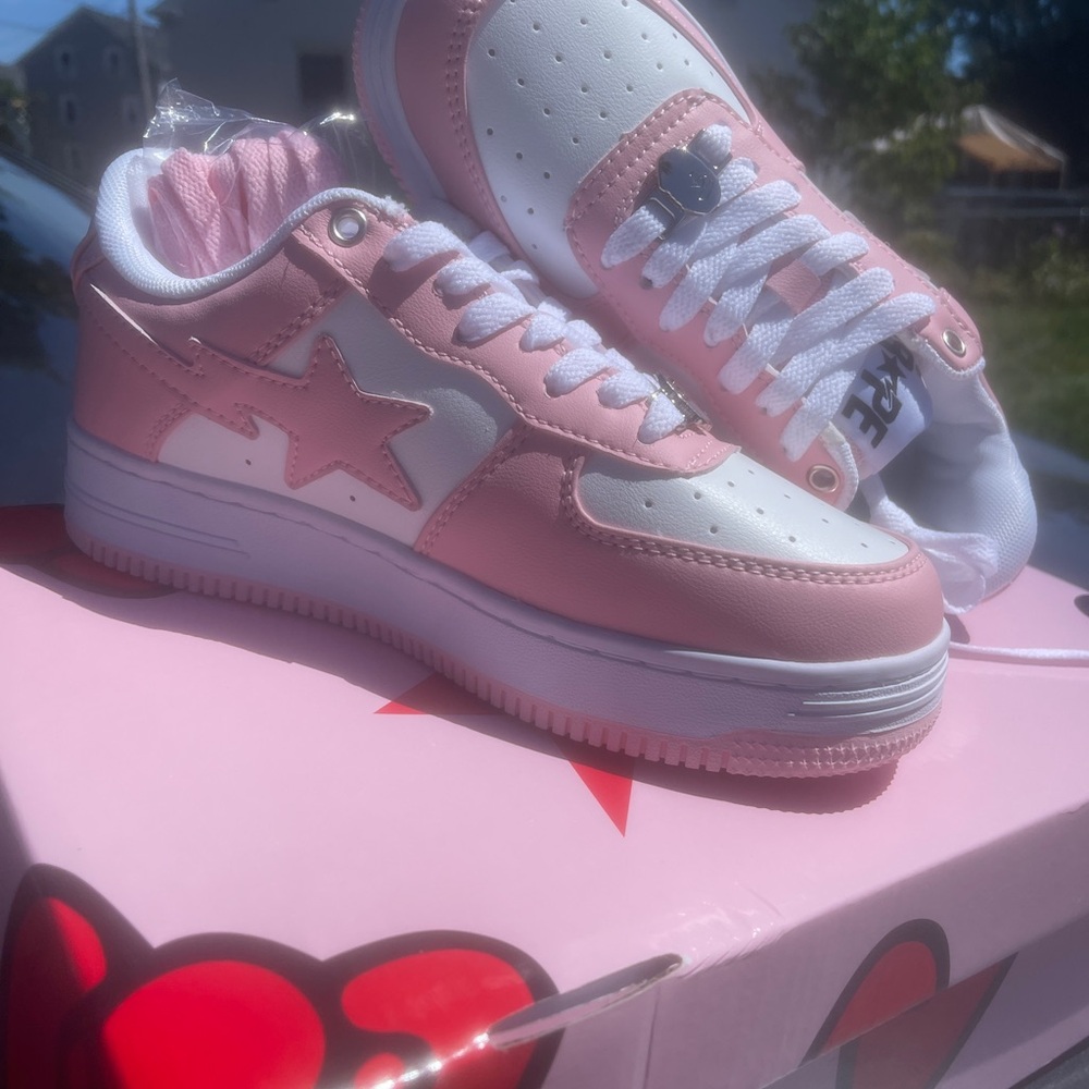 Bape Kids Sneakers in Pink and White with Hello Kitty